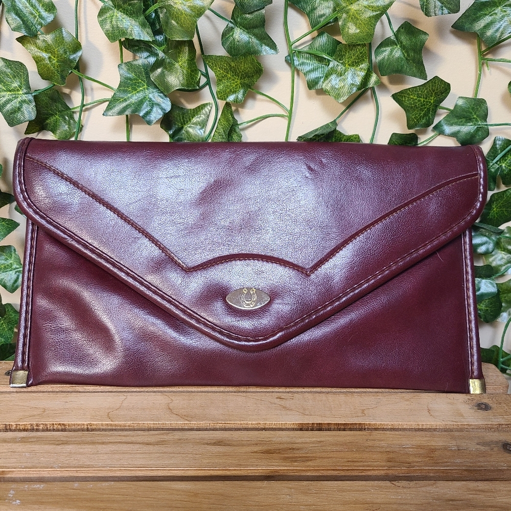 Vintage Horseshoe Leather Envelope Shoulder Clutch
